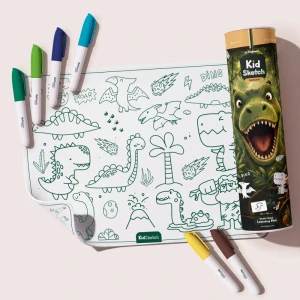 Silikonowa dwustronna mata do kolorowania i pisania KidSketch - Dinosaur - Dinozaury