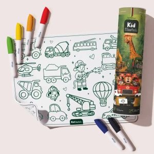 Silikonowa dwustronna mata do kolorowania i pisania KidSketch - Little Wehicles - Pojazdy