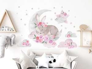 Śpiący Królik różowy - naklejka na ścianę, Pastelowe Love