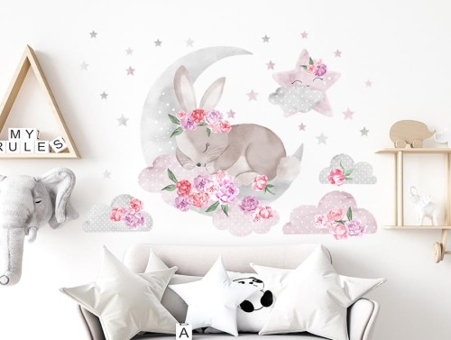 pastelowelove naklejka na ścianę śpiący królik różowy