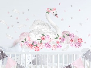 Łabędź różowy - naklejka na ścianę, Pastelowe Love