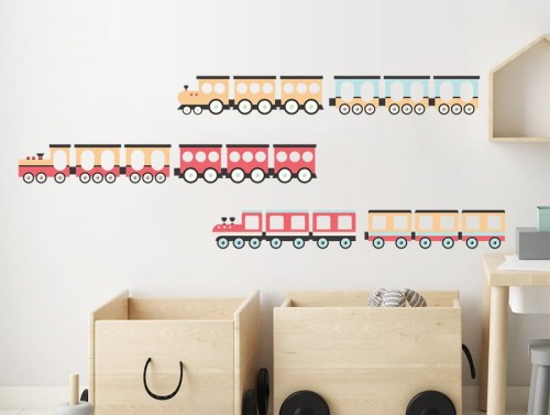 pastelowelobe naklejka na ścianę pociągi czerwone