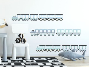 Pociągi niebieskie - naklejka na ścianę, Pastelowe Love