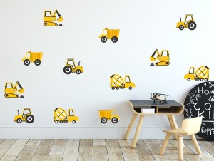 Pojazdy budowlane żółte - naklejka na ścianę, Pastelowe Love