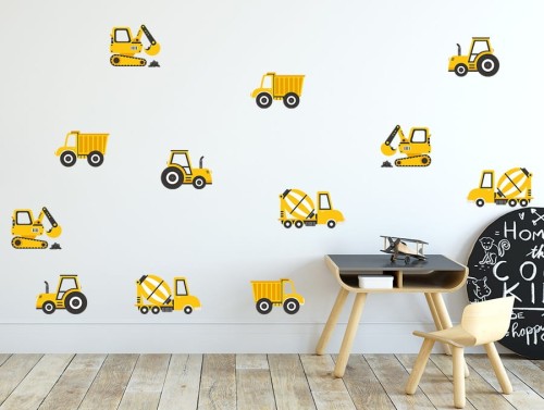 pastelowelove naklejka na ścianę pojazdy budowlane żółte