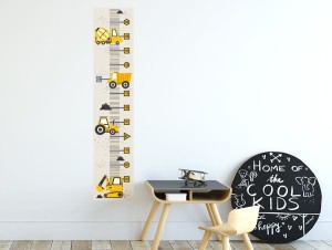 Miarka wzrostu Pojazdy Budowlane Żółte - naklejka na ścianę, Pastelowe Love