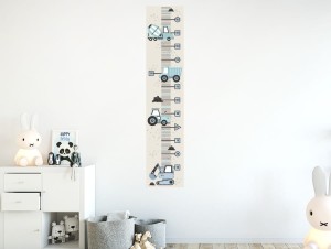 Miarka wzrostu Pojazdy Budowlane Niebieskie - naklejka na ścianę, Pastelowe Love