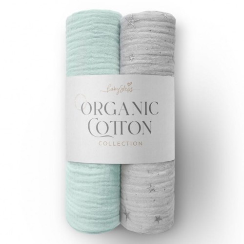 babysteps 2-pack otulaczy organicznych muślinowych pastel sky