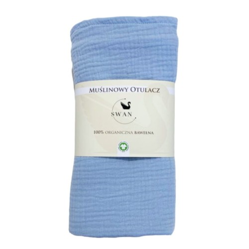 swan store otulacz muślinowy niebieski
