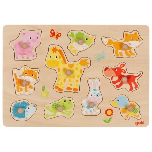 drewniana układanka z gałkami zwierzątka