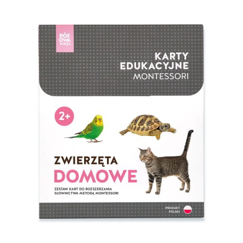 różowa wieża karty montessori zwierzęta domowe