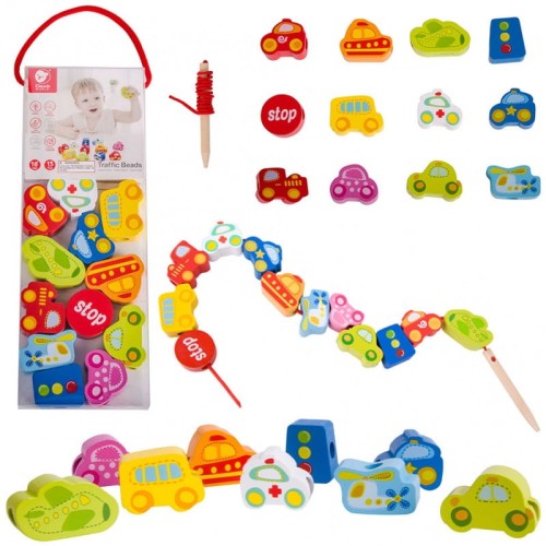 classic world drewniane klocki do nawlekania pojazdy