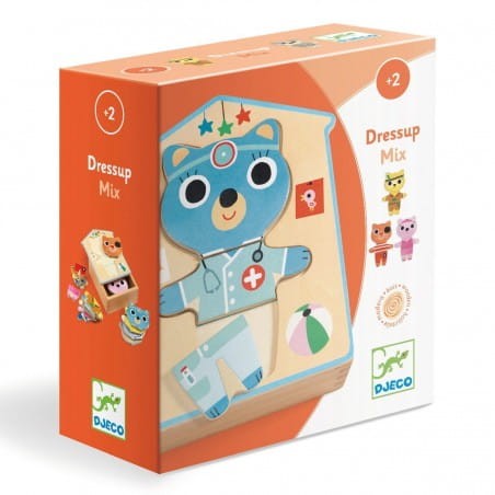 Djeco drewniane puzzle przebieranki