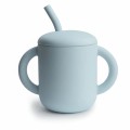 mushie kubek silikonowy ze słomką powder blue