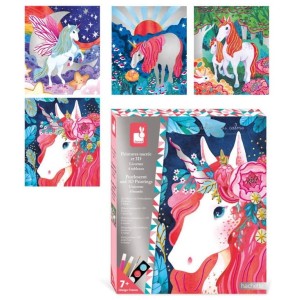 Zestaw kreatywny Malowanie farbami perłowymi i 3D Jednorożce 7+, Janod