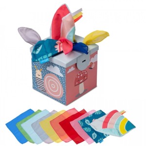 Pojemnik z kolorowymi chusteczkami do zabawy, Taf Toys