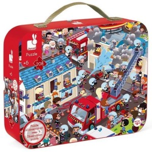 Puzzle obserwacyjne w walizce okrągłe Straż Pożarna 208 elementów 6+, Janod