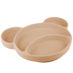 Silikonowy talerzyk trójdzielny z przyssawką Miś Beige, Canpol Babies