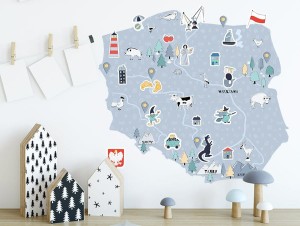 Mapa Polski niebieska - naklejka na ścianę, Pastelowe Love