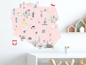 Mapa Polski różowa - naklejka na ścianę, Pastelowe Love
