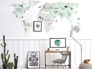 Mapa Świata tropic sand - naklejka na ścianę, Pastelowe Love