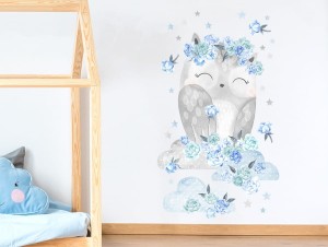 Sowa niebieska - naklejka na ścianę, Pastelowe Love