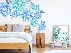 Piwonie niebieskie  - naklejka na ścianę, Pastelowe Love