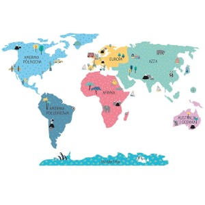 Mapa Świata kolorowa - naklejka na ścianę, Pastelowe Love