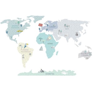 Mapa Świata miętowa - naklejka na ścianę, Pastelowe Love