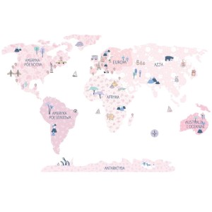 Mapa Świata spring flower - naklejka na ścianę, Pastelowe Love