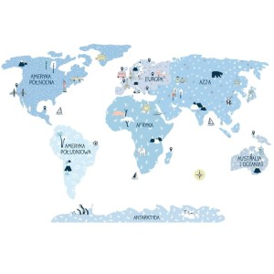 Mapa Świata Ice Cold - naklejka na ścianę, Pastelowe Love
