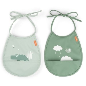 Śliniak wiązany z kieszonką Tiny 2 sztuki Happy Clouds Green, Done By Deer