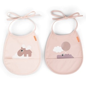 Śliniak wiązany z kieszonką Tiny 2 sztuki Happy Clouds Powder, Done By Deer