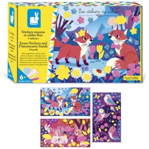 Zestaw kreatywny - naklejki piankowe i fluorescencyjne piaski Leśni przyjaciele 6+, Janod