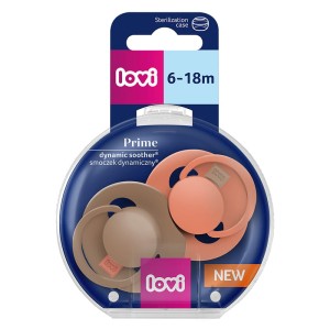 Smoczek silikonowy dynamiczny LOVI PRIME 6-18m 2 szt. Granola/Orange