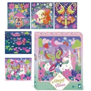 Zestaw kreatywny Naklejki piankowe i Fosforescencyjne piaski WRÓŻKI Magic Fairies 6+, Janod