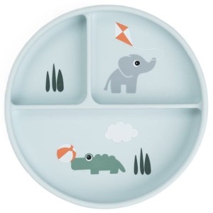 Silikonowy talerzyk dzielony z przyssawką Stick&Stay Playground Blue, Done By Deer