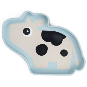 Silikonowy talerzyk z przyssawką Stick&Stay Krówka Dotti Blue, Done By Deer