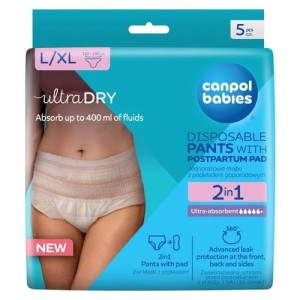 Oddychające i ultrachłonne jednorazowe majtki 2w1 z podkładem poporodowym L/XL 5 szt.​, Canpol Babies
