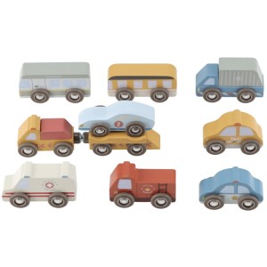 Zestaw 9 drewnianych pojazdów, Little Dutch