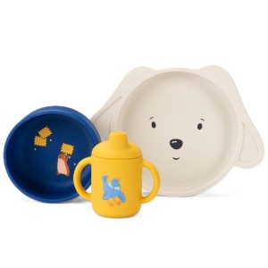 Zestaw obiadowy - silikonowe naczynia dziecięce Piesek PUCE & PILOU, Moulin Roty