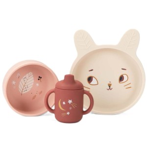 Zestaw obiadowy - silikonowe naczynia dziecięce Kotek APRES LA PLUIE, Moulin Roty