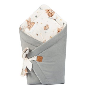 Rożek bawełniany niemowlęcy Zajączki + velvet szary, Lepre