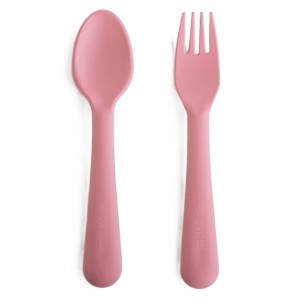 Sztućce do nauki samodzielnego jedzenia Dusty Rose, Mushie