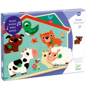 Dźwiękowe puzzle drewniane FARMA, Djeco