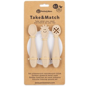 Zestaw silikonowych łyżeczek do nauki jedzenia Take&Match Desert Sand 6m+, Petite&Mars