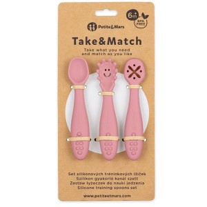 Zestaw silikonowych łyżeczek do nauki jedzenia Take&Match Dusty Rose 6m+, Petite&Mars