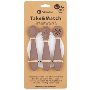 Zestaw silikonowych łyżeczek do nauki jedzenia Take&Match Velvet Latte 6m+, Petite&Mars