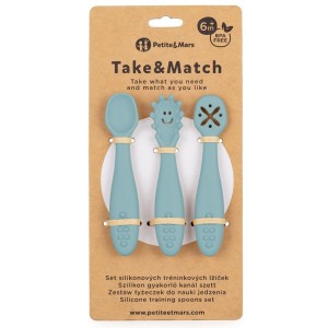 Zestaw silikonowych łyżeczek do nauki jedzenia Take&Match Frosted Sky 6m+, Petite&Mars