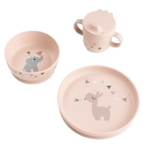 Zestaw obiadowy naczyń z przyssawką Foodie Celebration Powder, Done By Deer